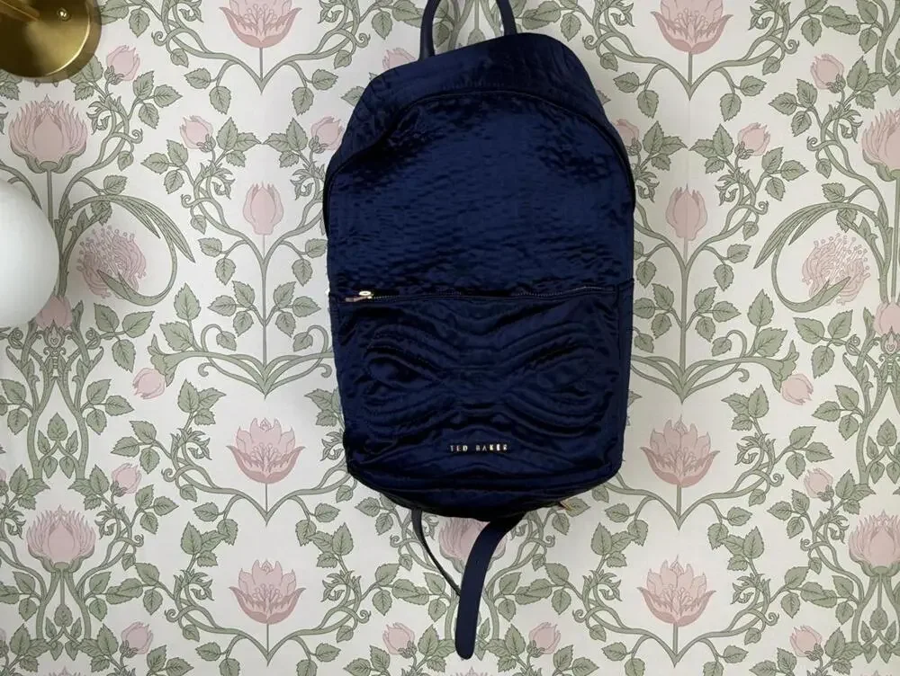 Ted Baker Akija Navy and Rose Gold Quilted Bow Backpack